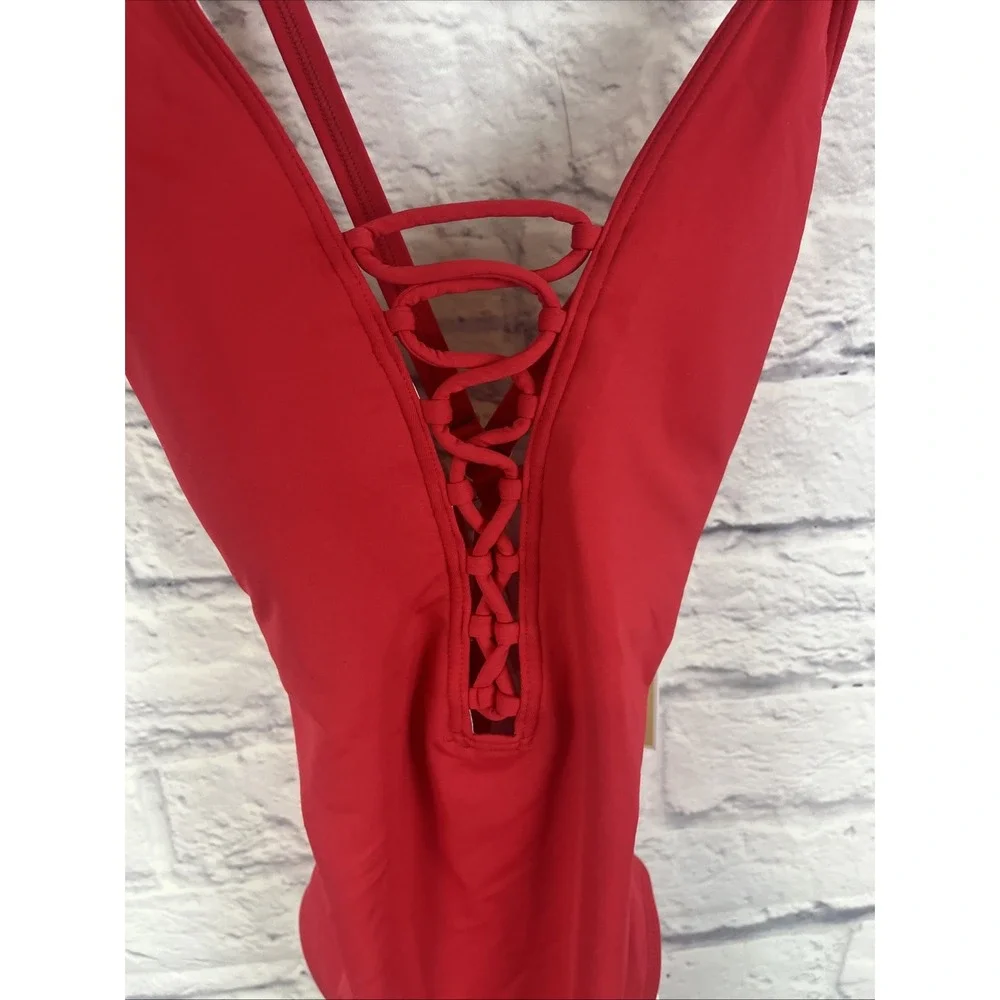 Michael Kors NWT Red Lace Front One Piece Swimsuit Beachy Size 6